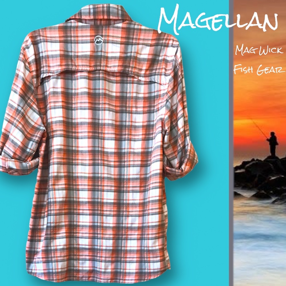 MAGELLAN Vented Plaid Mag Wick Fish Gear Button Down Utility Shirt - Picture 2 of 11